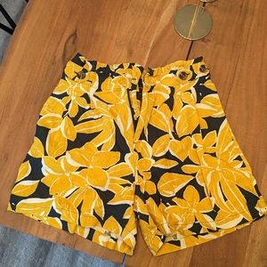 Yellow floral high waisted shorts